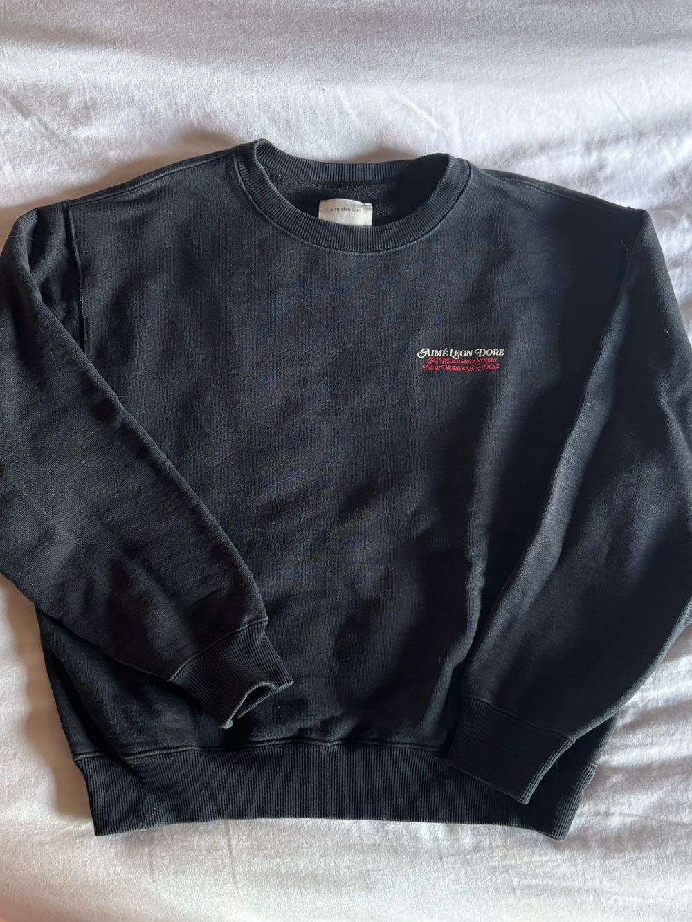 Aime Leon Dore Black Crewneck Sweatshirt with Red Script Logo